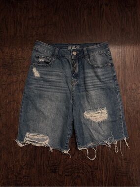 Rewash Distressed Denim Jean Shorts - Dark Blue Wash